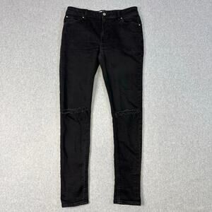 Asos Design Jeans Skinny Mid Rise Men Black W32L34 Distressed Cotton Blend Denim